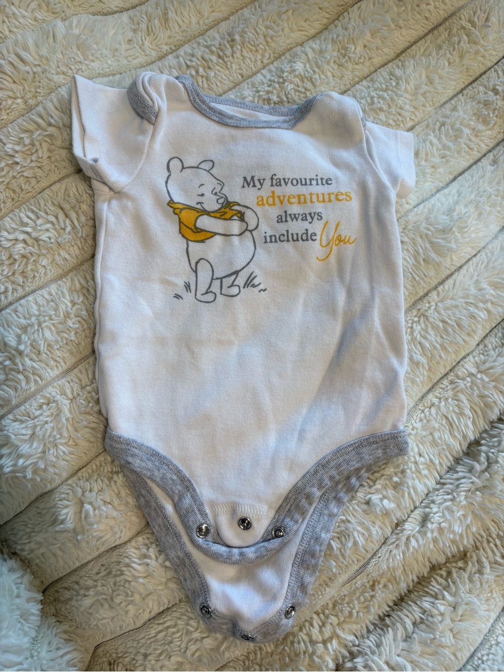 7/ $30 Disney White & Yellow Winnie the Pooh Baby Bodysuit